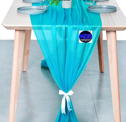 MDS 2 Pack 14ft Chiffon Table Runner 29 x 170 Inches Sheer Wedding Runner Romantic Rustic Table Runner for Wedding Decorations, Birthday Parties, Bridal Shower Party Arch Decor - Turquoise