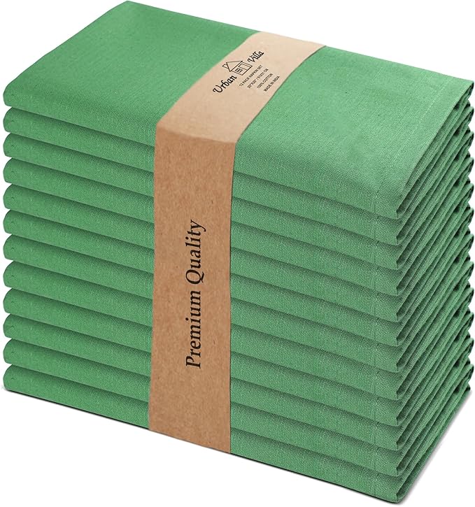 Urban Villa Easter Cloth Napkins 100% Cotton Slub Absorbent Dinner Napkins (Set of 12) Oversized 20x20 Inches Solid Green Color Soft Durable Reusable Washable Ideal for Everyday Use Wedding Parties