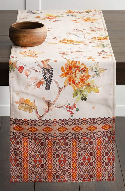 Maison d' Hermine Table Runner 100% Cotton Double Layer Table Runners 72 inches Long for Thanksgiving Christmas Decorations Home Kitchen Dining Party Wedding (Kelim - Prairie, 14.5" x 72")