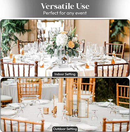 Acrylic Table Numbers 1-20 with Stand, Printed Black Font on 4x6 inch Acrylic, Clear Table Number Signs and Holders, Centerpiece for Events, Weddings, Reception, Party, Anniversary, and Decoration