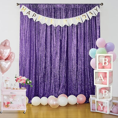 Sugargirl Purple Sequin Backdrop Curtain 4 Panels 2FTx8FT Glitter Purple Background Drapes Sparkle Photography Backdrop for Party Wedding Birthday Wall Decoration