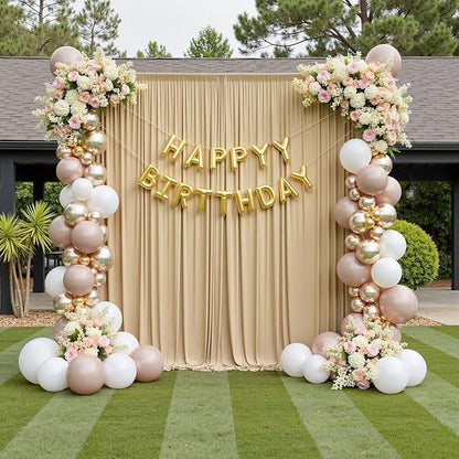 Wrinkle Free Beige Backdrop Curtains for Party Background, Beige Photo Curtains Backdrop Drapes 2 Panels Back Drop Cloth for Wedding Birthday Photography Baby Shower Decor,10ftx10ft