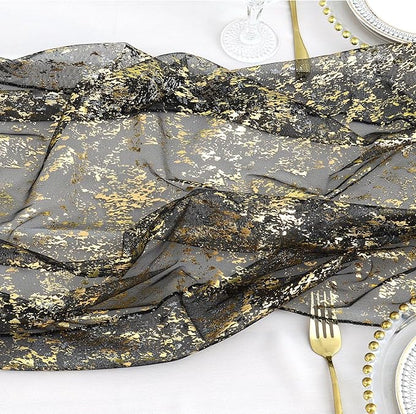LOMOHOO 10 Ft Black Table Runner, Black Sheer Sequin Table Runners 120 Inches Long Glitter Metallic Foil Lace Fabric Table Decor for Birthday Party Wedding Anniversary Centerpiece (2pcs)