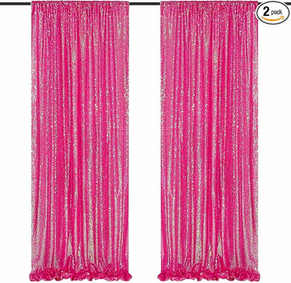 Sequin Backdrop Curtains Wedding Photo Backdrop Glitter Birthday Bridal Party Curtains Sparkle Background Drapes (Iridescent Hot Pink, 2 pcs-2ftx8ft)
