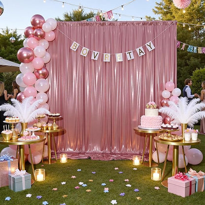 20ftx10ft Rose Gold Sequin Backdrop Curtain Panels for Parties, Wrinkle Free Glitter Photo Backdrop Drapes 4 Panels 5x10FT Shimmer Back Drop Cloth for Wedding Birthday Christmas Photography Background