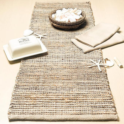 Chardin home Natural Jute Table Runner 13x36 Inch – Vintage Boho Rustic Table Decor – Handwoven Table Runner in Natural Jute and Brown – Farmhouse Dining or Console Table Accent