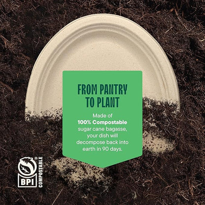 100% Compostable Oval Paper Plates [50-Pack] - {PFAS-Free} - {BPI Certified} - [12 Inch] Heavy Duty, Eco-Friendly, Biodegradable Bagasse Platters - Natural Brown 12" Oval Platter Plates by Stack Man