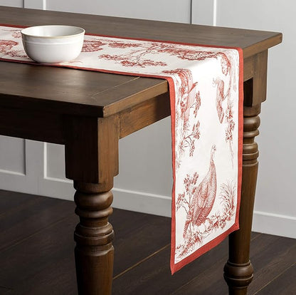 Maison d' Hermine Table Runner 100% Cotton Single Layer Table Runners 36 inches Long for Thanksgiving Christmas Decorations Home Kitchen Dining Party Wedding (Holy Jouy - Red, 14.5" x 36")
