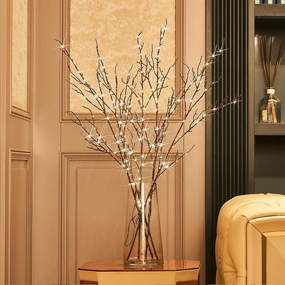 Hairui Lighted Brown Twig Branches Plug in with Dimmer and Timer 32IN 200 LED Fairy Lights, Lighted Willow Branches for Indoor Outdoor Home Room Christmas Decoration (Vase Excluded)