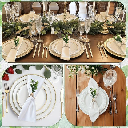 MAOANME Napkin Rings Set of 30, Rustic Eucalyptus Napkin Holder Rings with Wood Bead, Farmhouse Green Leaf Napkin Ring Bulk, Boho Napkin Ring for Wedding, Table Decor