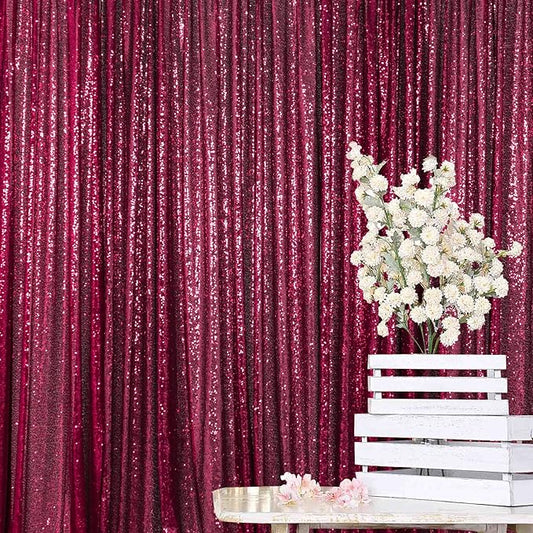 ShinyBeauty Burgundy Sequin Sparkling Backdrop 10x10FT | Photographic Glitter Fabric Backdrop for Wedding Birthday Baby Shower,Party Decor