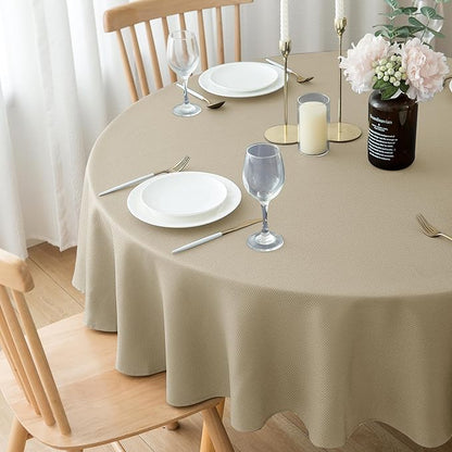 Biscaynebay Textured Fabric Round Tablecloths 60" for Round Tables diameters from 28" to 48", Natural Water Resistant Folding Table Covers Washable for Dining, Kitchen, Wedding, Parties etc