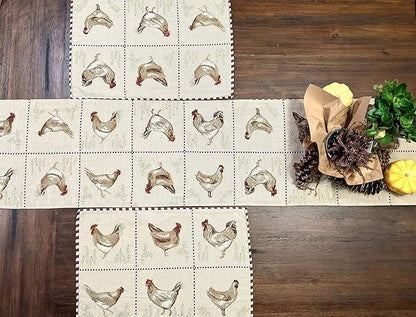 Tache Farmhouse Rooster Table Runner 90 inches Long Country Hens Chickens Antique Vintage Traditional Home Decorative Woven Tapestry Long Kitchen Dining Table Runners, 13x90