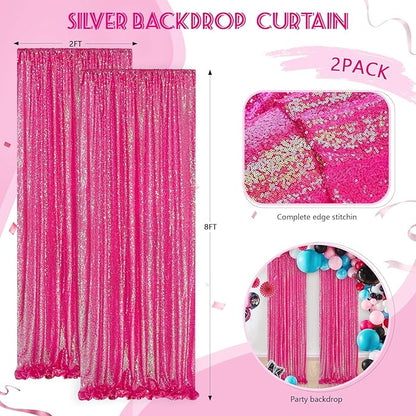 Sequin Backdrop Curtains Wedding Photo Backdrop Glitter Birthday Bridal Party Curtains Sparkle Background Drapes (Iridescent Hot Pink, 2 pcs-2ftx8ft)