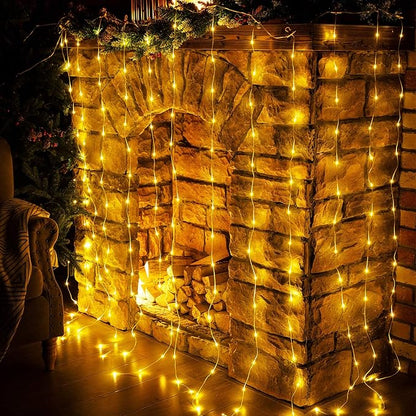 Curtain Window String Lights 6.5 x 5 Feet LED Copper Tapestry Backdrop Twinkle Fairy Lights Battery Operated 8 Modes Lights Remote Control USB Powered Light Above Bed for Wedding Party