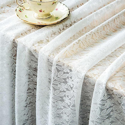 Lace Tablecloth Leaf Pattern Warp Knitting Fabric Solid White Rectangle/Oblong Table Cover for Kitchen Dining Farmhouse Wedding Party Decor Ivory, 55x102 Inch