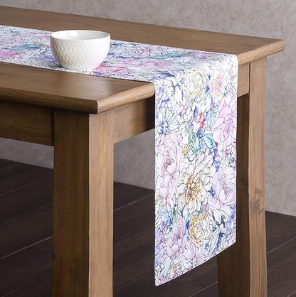 Maison d' Hermine Table Runner 100% Cotton Double Layer Table Runners 72 inches Long Decorative for Kitchen Dining Party Baby Shower Wedding Bridal Shower Spring Summer (Floral Love, 14.50" x 72")