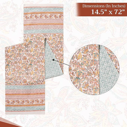 Maison d' Hermine Table Runner 100% Cotton Double Layer Table Runners 72 inches Long for Thanksgiving Christmas Decorations Home Kitchen Dining Party Wedding (Nila, 14.5" x 72")