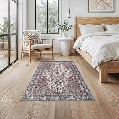 Bloom Rugs Washable Non-Slip 3' x 5' Rug - Cream/Green Traditional Medallion Area Rug for Living Room, Bedroom, Dining Room, and Kitchen - Exact Size: 3' x 5'