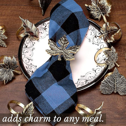 Rustic Napkin Rings Set of 12 - Elegant Leaf Napkin Holders for Dining Table, Wedding, Party, Holiday & Everyday Use - Handmade Decorative Table Accessories (Antique Gold) - ALPHA Living HOME