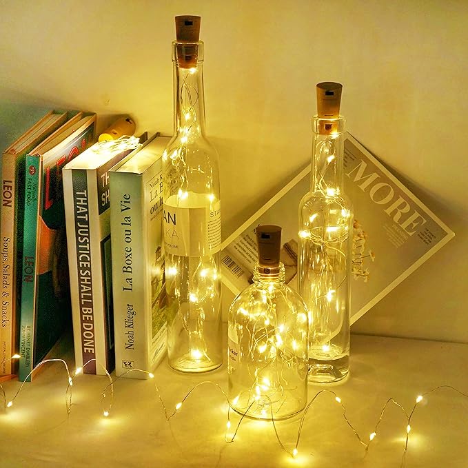 Wine Bottle Lights with Cork Switch, 15 LED 8 Pack Battery Operated Mini Fairy Copper Wire Cork String Lights for Party Wedding Christmas Festival Decoration (Warm White)