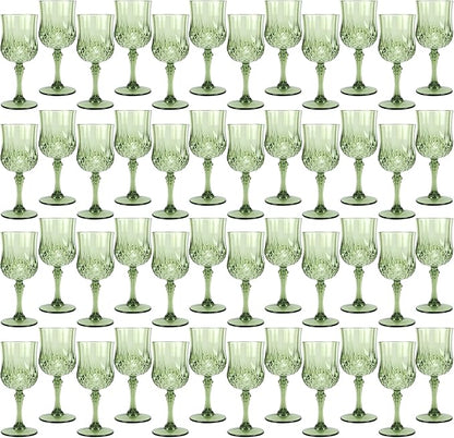 Plastic Wine Glasses，Plastic Goblets Vintage Style Cordial Drinking Glasses for Wedding Reception, Grand Event Party Supplies (48, New Green)
