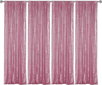 Sugargirl Pink Sequin Backdrop Curtain 4 Panels 2FTx8FT Glitter Pink Background Drapes Sparkle Photography Backdrop for Party Wedding Birthday Wall Decoration