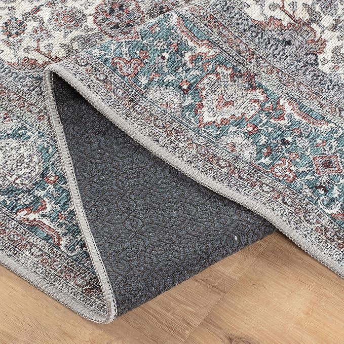 Bloom Rugs Washable Non-Slip 5' x 7' Rug - Teal/Blue/Beige Traditional Oriental Area Rug for Living Room, Bedroom, Dining Room, and Kitchen - Exact Size: 5' x 7'