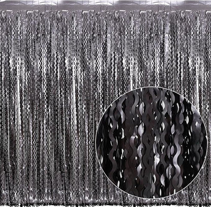 4 Pack Wavy Grey Foil Fringe Curtains Party Decorations - 3.3 ft x 6.6 ft Tinsel Curtain Backdrop for Birthday Bachelorette Wedding Birthday Disco Party Decorations