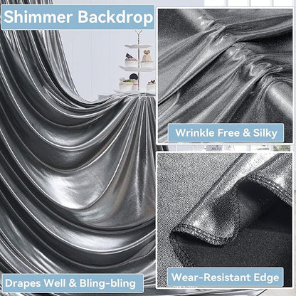 20x10 ft Wrinkle Free Black Silver Sequin Backdrop Curtain for Parties,Thick Not Fall Glitter Wedding Backdrop Drapes,4 Panels 5x10ft Shimmer Photo Back Drop Cloth for Birthday Photography Background