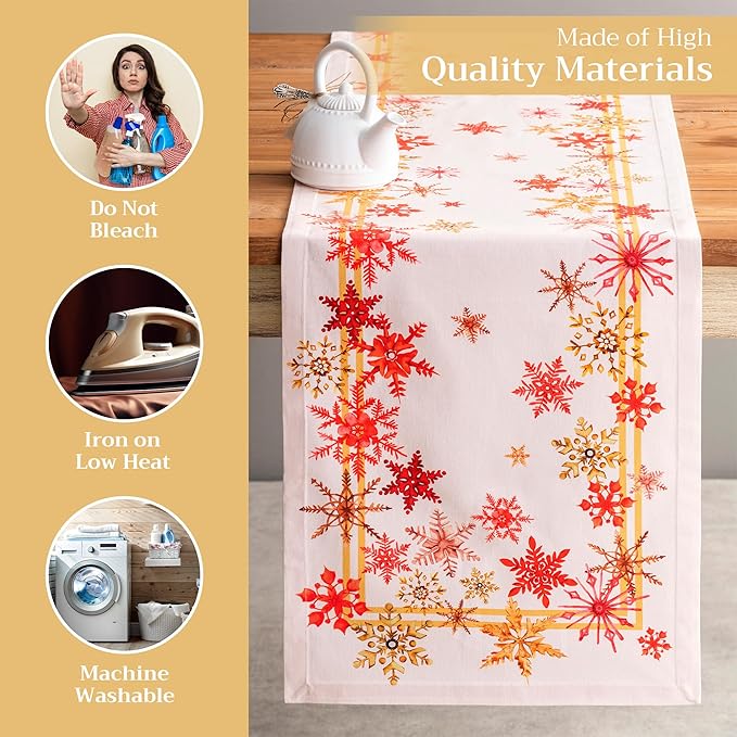 Maison d' Hermine Table Runner 100% Cotton Single Layer Table Runners 72 inches Long for Thanksgiving Christmas Decorations Home Kitchen Dining Party Wedding (Crystal Star, 14.5" x 72")