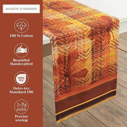 Maison d' Hermine Table Runner 100% Cotton Double Layer Table Runners 72 inches Long for Thanksgiving Christmas Decorations Home Kitchen Dining Party Wedding (Thanksgiving Tartan, 14.5" x 72")