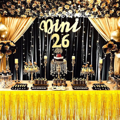 4 Pack 29x108 Inch Metallic Foil Fringe Tinsel Table Skirts for Rectangle Tables Streamer Curtains Backdrop for Wedding, Birthday, Parade Floats, Christmas, Halloween Party Decoration(Gold)