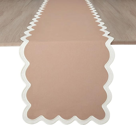 Folkulture Table Runners | Fall Table Runner 108 inches Long | Scallop Table Runner for Fall Decor or Boho Decor | Brown Table Runners for Dining Room | Thanksgiving Decorations for Home