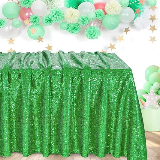QueenDream Rectangle Tablecloth 90x132 Inches Green Sequin Table Clothes Overlay Birthday Decorations