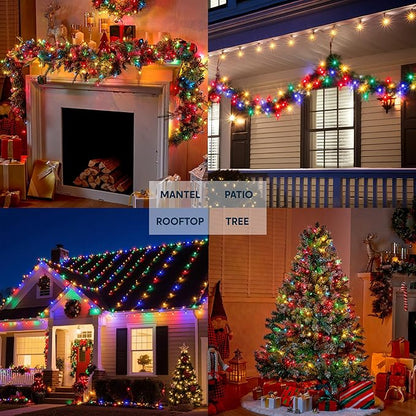 Joiedomi Multicolor Christmas String Lights,200(2x100) 42.6FT Christmas Fairy Tree Lights Plug in for Indoor Outdoor Xmas Decorations Patio Holiday Theme Party Yard House,Green Wire