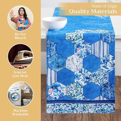 Maison d' Hermine Table Runner 100% Cotton Double Layer Table Runners 108 inches Long Decorative for Home Kitchen Dining Party Wedding Bridal Shower Spring Summer (Summer Blues, 14.50" x 108")