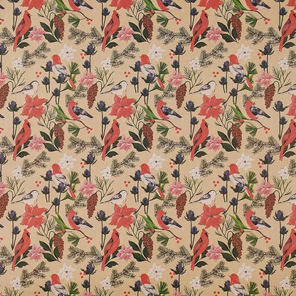 RUSPEPA Kraft Christmas Wrapping Paper Roll, Mini Roll, Watercolor Bird and Botanical Design with Flowers & Pinecones, Kraft Gift Wrap for Women, Friends, Holiday, Winter Party, 17 Inches x 16.4 Feet