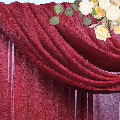 Wokceer Burgundy Wedding Arch Draping Fabric Backdrop 3 Panels 28.7" X 20FT Sheer Drapes Fabric for Wedding Arbor Ceremony Party