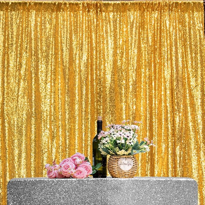 JYFLZQ Gold Sequin Backdrop Curtains 4ft x 6.5ft 1 Panel Glitter Photo Booth Backdrops Sparkly Photography Background Drapes for Parties Wedding Bridal Showers