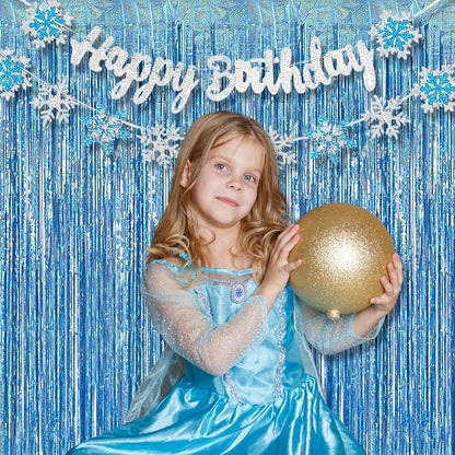 BRAVESHINE Light Blue Tinsel Foil Fringe Curtains - 2Pcs 3.2x8.2 ft Metallic Holiday Photo Booth Backdrop for Easter Birthdays Mermaid Frozen Sea Bachelorette Party Streamers Decorations
