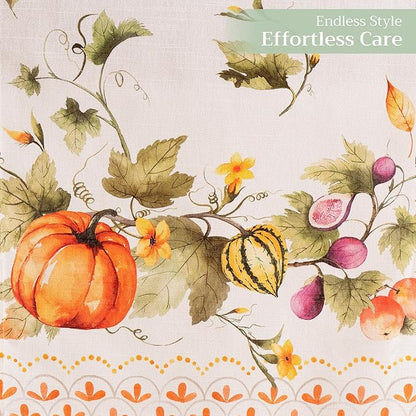 Maison d' Hermine Table Runner 100% Cotton Double Layer Table Runners 108 inches Long for Thanksgiving Christmas Decorations Home Kitchen Dining Wedding (Pumpkin Garden - Cloudy Cream, 14.5" x 108")