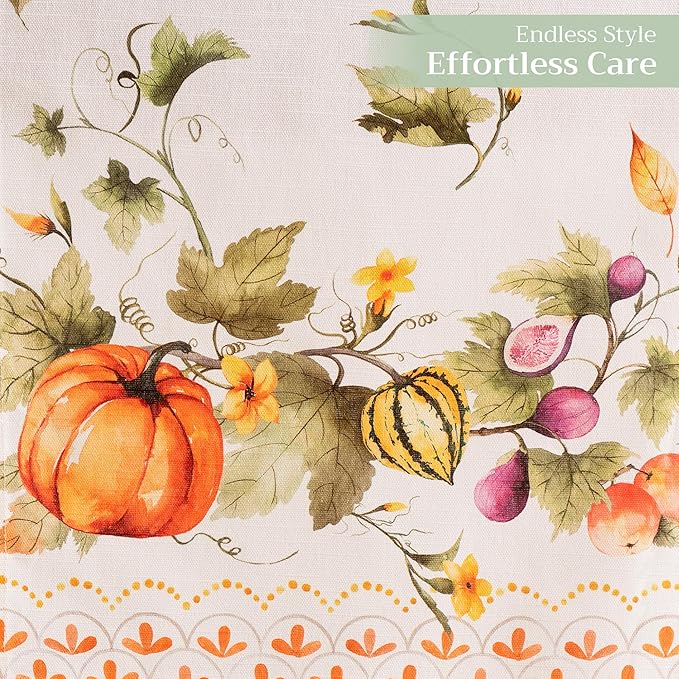 Maison d' Hermine Table Runner 100% Cotton Double Layer Table Runners 72 inches Long for Thanksgiving Christmas Decorations Home Kitchen Dining Wedding (Pumpkin Garden - Cloudy Cream, 14.5" x 72")