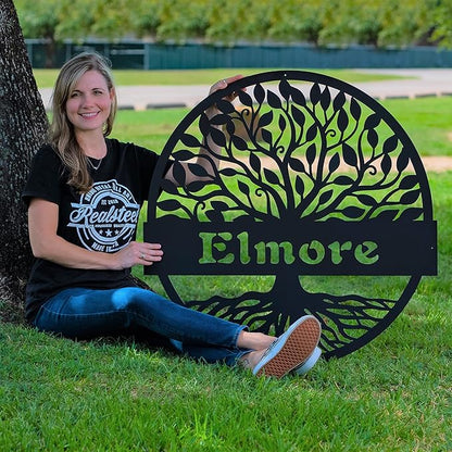 RealSteel Personalized Metal Wall Art - Custom Tree of Life Design with Family Name - Circular Metal Sign - Personalized Wedding, Anniversary, or Housewarming Gift (24")