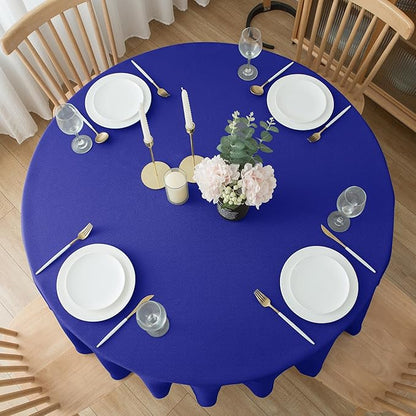 Biscaynebay Textured Fabric Round Tablecloths 60" for Round Tables diameters from 28" to 48", Royal Blue Water Resistant Folding Table Covers Washable for Dining, Kitchen, Wedding, Parties etc