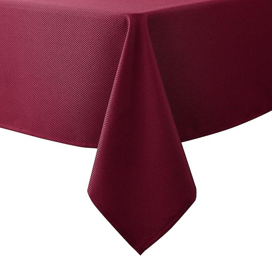 Biscaynebay Textured Fabric Christmas Rectangle Tablecloths 90x132, Burgundy Water Resistant Tablecloths for Dining, Kitchen, Wedding, Parties etc. Machine Washable