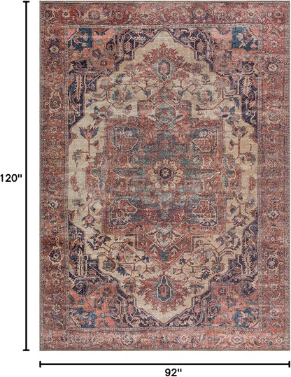 Bloom Rugs Washable 8' x 10' Rug - Beige/Terracotta Traditional Area Rug for Living Room, Bedroom, Dining Room, and Kitchen - Exact Size: 8' x 10'