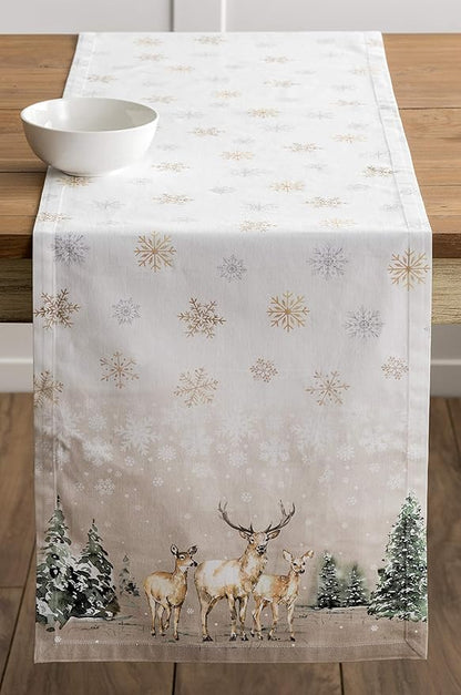 Maison d' Hermine Table Runner 100% Cotton Single Layer Table Runners 90 inches Long for Thanksgiving Christmas Decorations Home Kitchen Dining Party Wedding (Deer in The Woods, 14.5" x 90")
