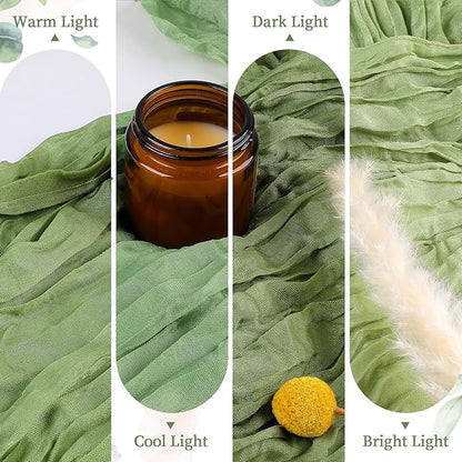 24 Pack Sage Green Cheesecloth Table Runner 10FT Long Boho Gauze Table Runner Rustic Sheer Runner for Wedding Bridal Baby Shower Birthday Party Table Decor Thanksgiving Christmas Decorations
