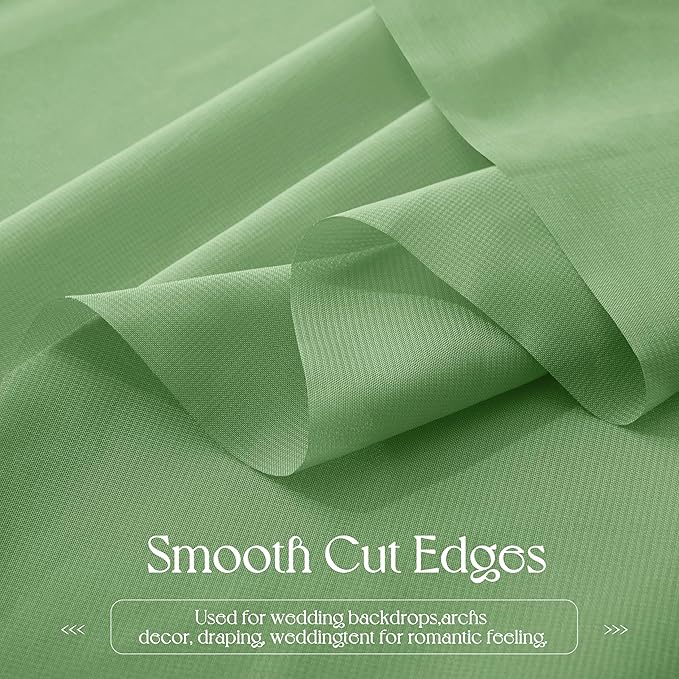 VACVELT Wedding Arch Draping Fabric Sage Green Chiffon, 2 Panels Sheer Drapes 30 Inch x 20ft Chiffon Backdrop Curtain Decor, Outdoor Sheer Drapery for Ceremony Party Ceiling